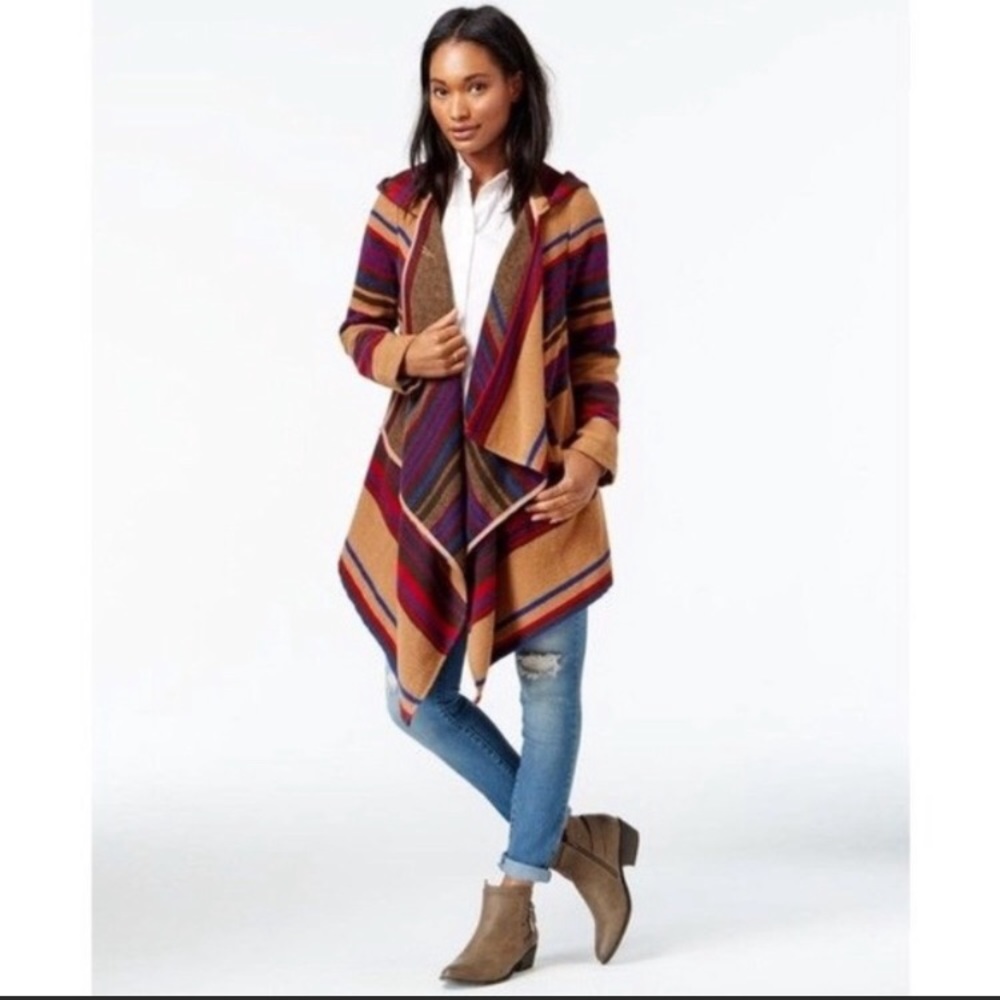 Striped Hooded Flyaway Coat